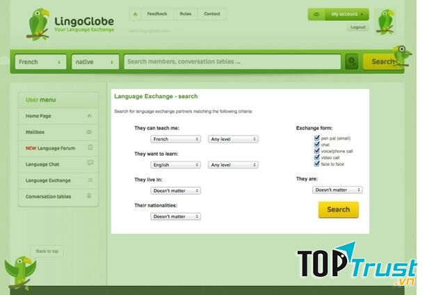 Giao diện của LingoGlobe