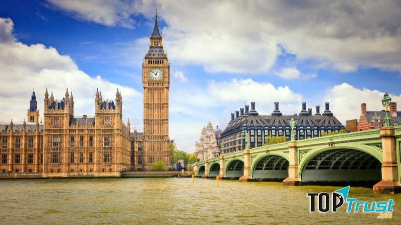 Tháp đồng hồ Big Ben nổi tiếng ở Luân Đôn