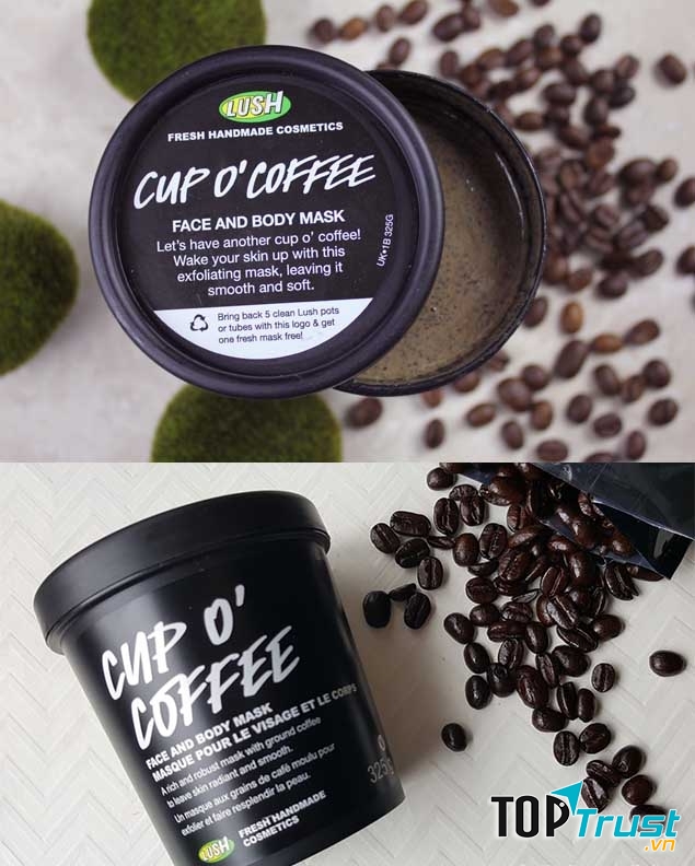 Thành phần chủ yếu của Lush Cup O’Coffee Mask là bã cà phê và đất sét