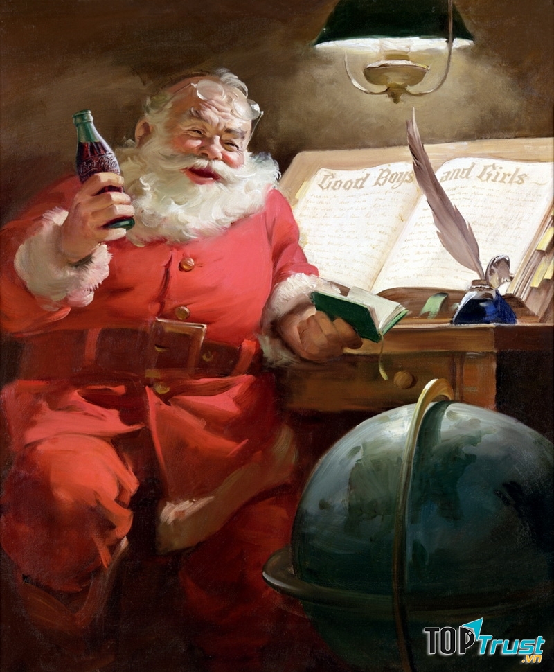 Ông già Noel cầm trên tay chai Coca Cola