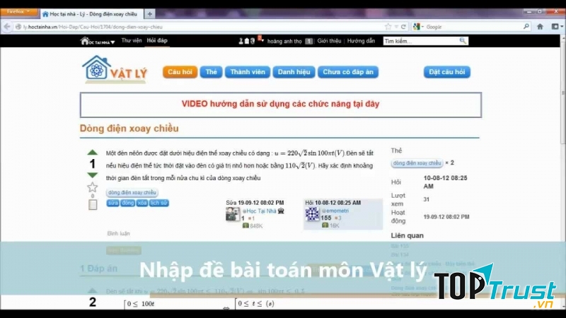 Giao diện website Học tại nhà