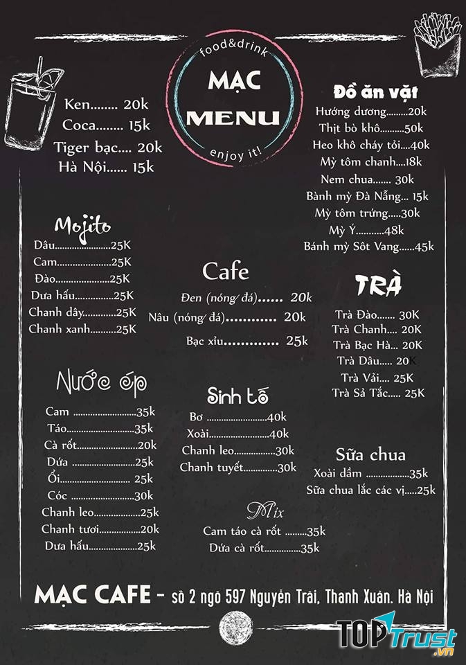 Menu của quán