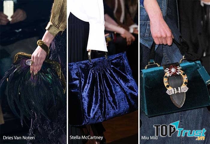 Túi xách chất liệu velvet của 3 hãng thời trang Dries Van Noten, Stella McCartney và Miu Miu.