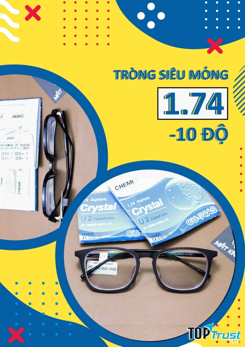 Mắt Kính Shady Số độ -10 ráp tròng siêu mỏng 1.74 thẩm mỹ như tròng -4 độ