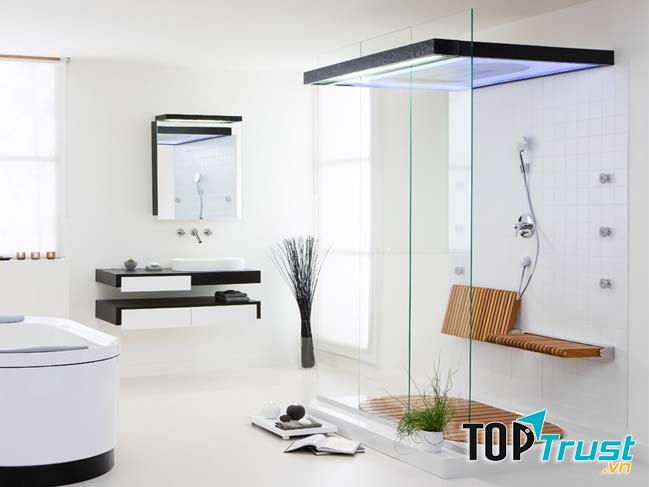 Mẫu thiết kế nhà tắm với những tấm kính chắn trong suốt
