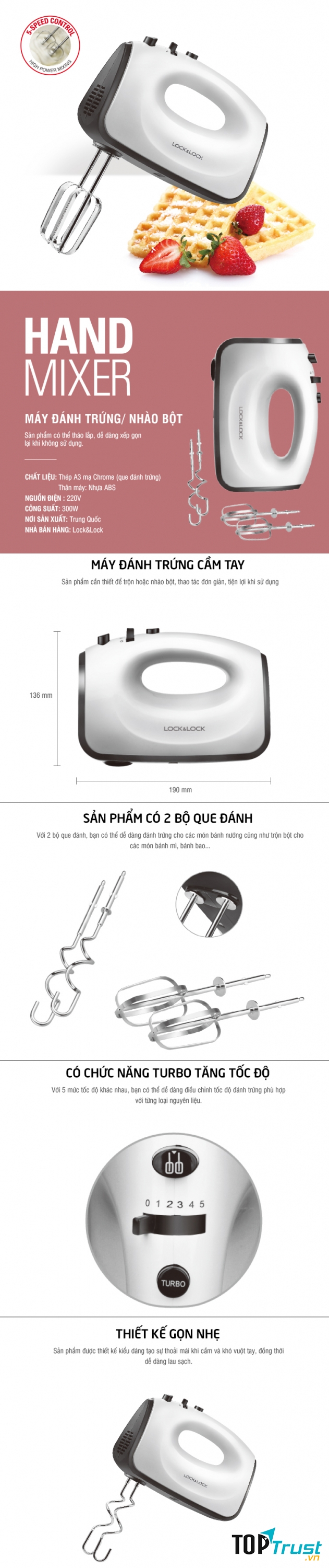 Máy đánh trứng Lock&Lock Hand Mixer EJM501BLK