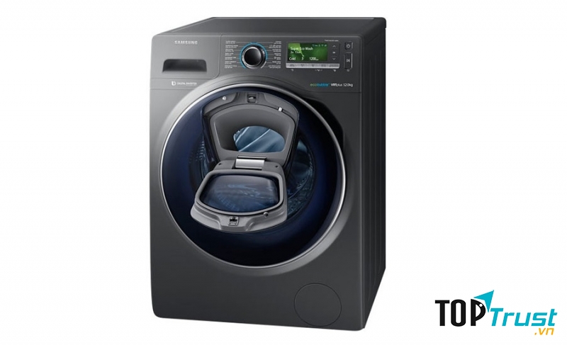 Máy giặt cửa ngang Samsung WW12K8412OX/SV sở hữu thiết kế hiện đại, sang trọng
