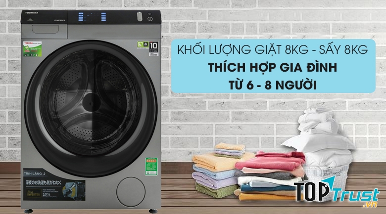 Máy giặt sấy Toshiba Inverter 8 Kg TWD-BH90W4V (SK)
