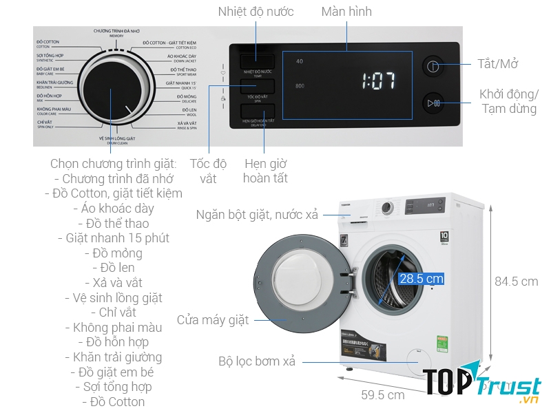 Máy giặt Toshiba Inverter 7.5 Kg TW-BH85S2V WK