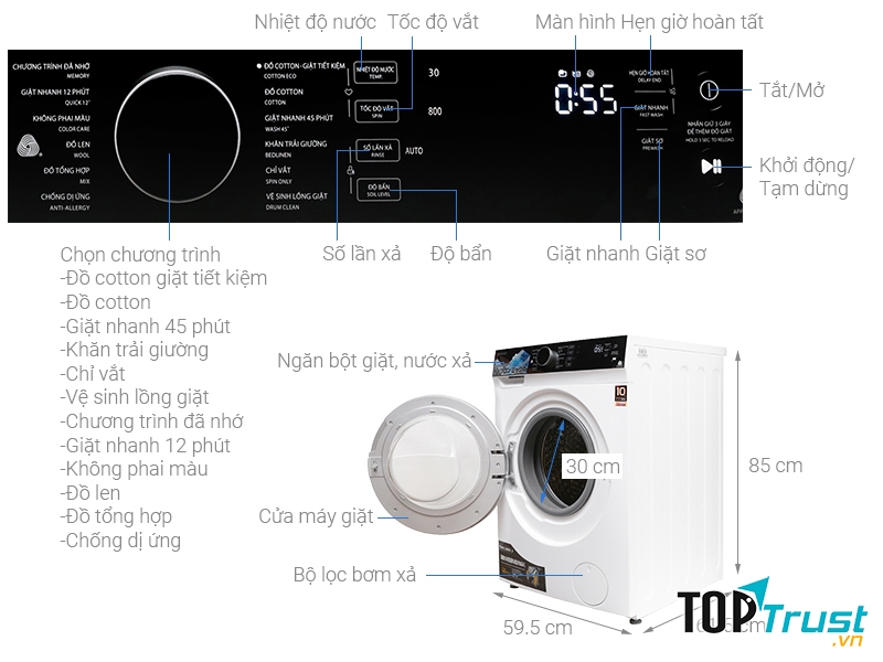 Máy giặt Toshiba Inverter 9.5 kg TW-BH105M4V WK