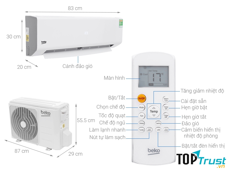 Máy lạnh Beko 1.5 HP RSSC12CV