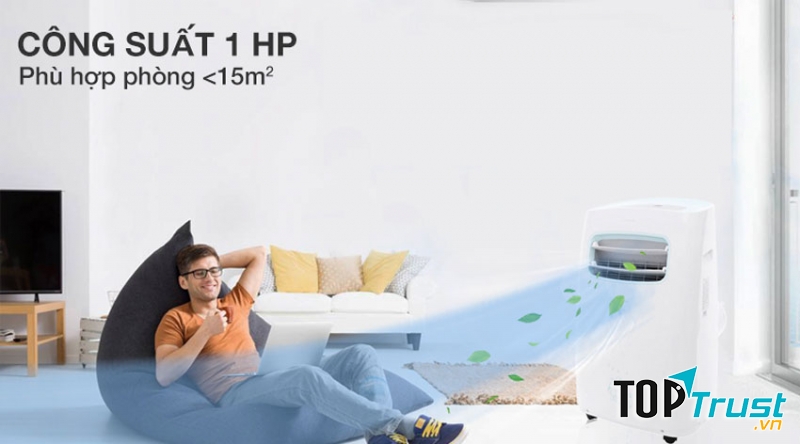 Điều hòa di động Midea MPPH-10CRN1 có thể di chuyển nhanh từ nơi này sang nơi khác mà không cần phải thảo gỡ phức tạp.