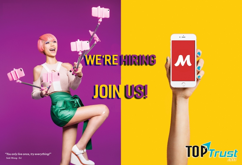 App Meete với biểu tượng chữ M trên phông đỏ