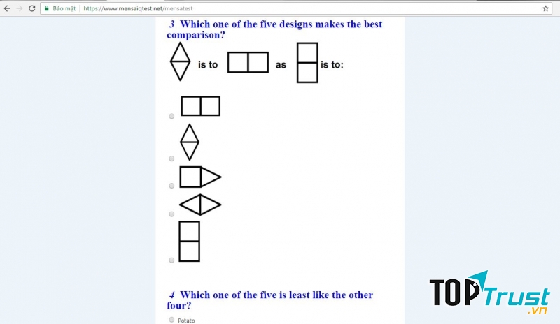 Một câu hỏi IQ tại mensaiqtest.net