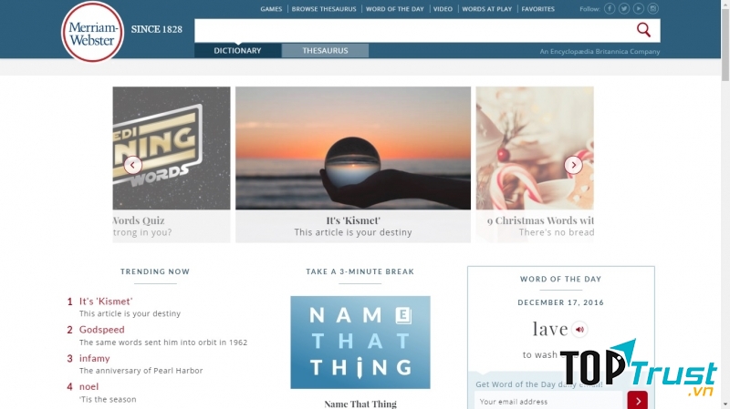 Trang từ điển Merriam-webster được thiết kế rất bắt mắt