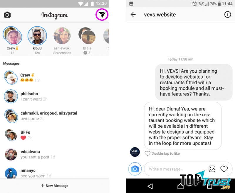 Ứng dụng chat Instagram