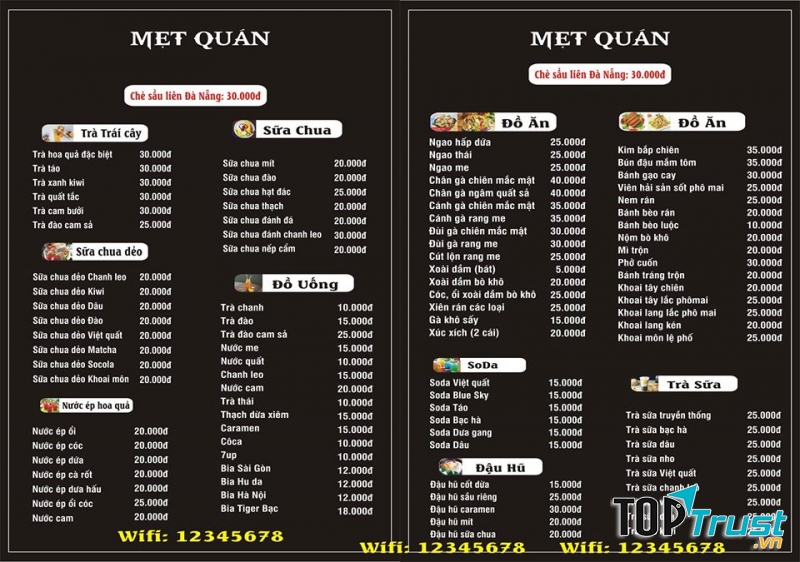 Menu rất phong phú