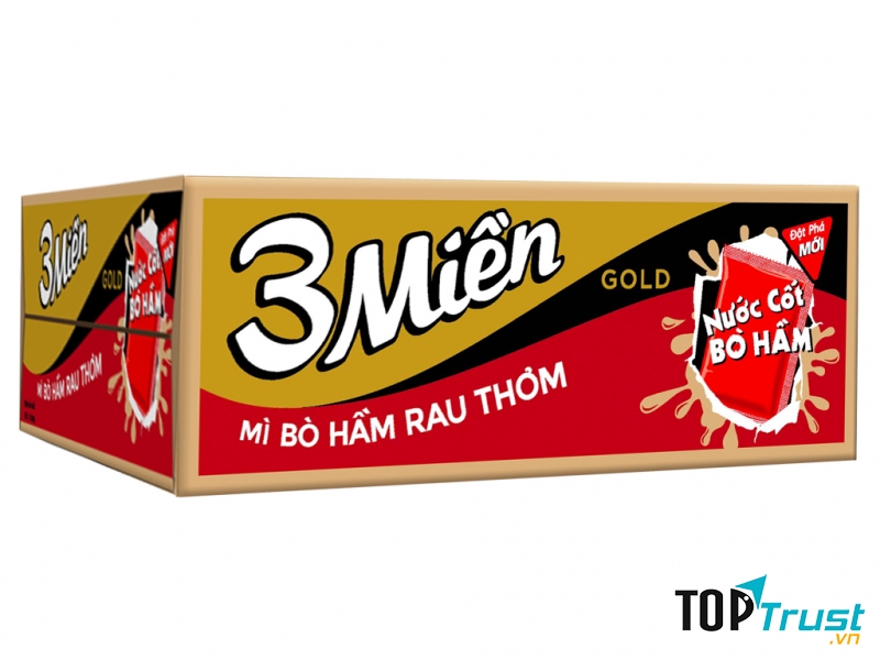 Thùng 30 gói mì 3 Miền Gold bò hầm rau thơm 75g