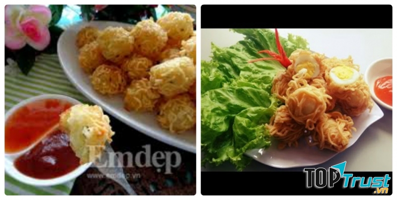 Mì gói cuộn khoai tây hay trứng cút đều rất ngon