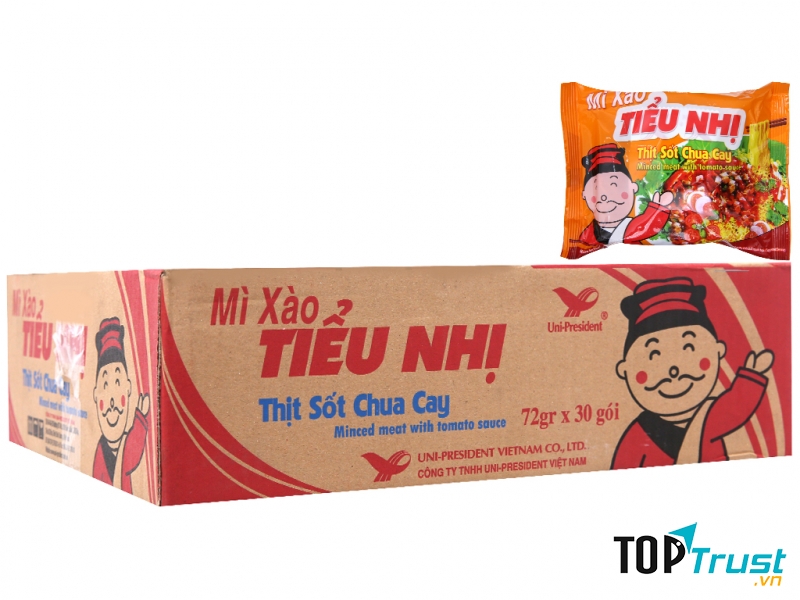 Thùng 30 gói mì xào Tiểu Nhị thịt sốt chua cay 72g