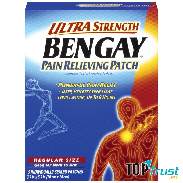 Miếng dán giảm đau cỡ lớn BenGay Ultra Strength Pain Relieving Patch 4 miếng của Mỹ