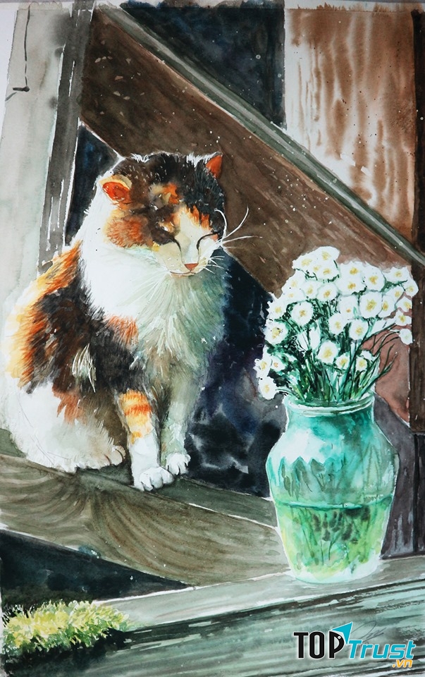 Tranh của Hồng Quân - Học viên lớp Màu nước Mỹ thuật Bụi.