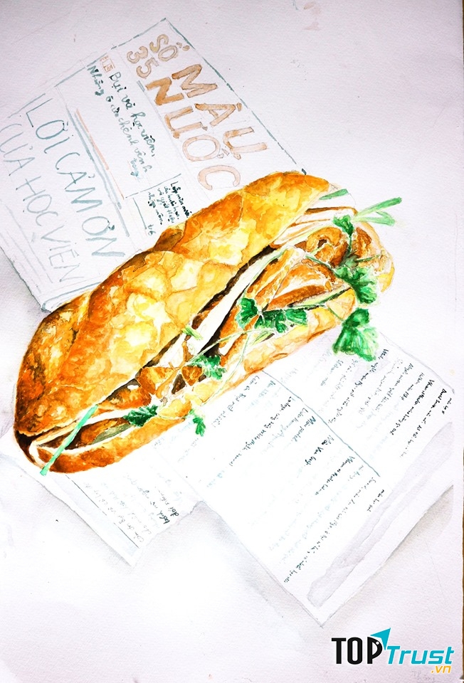 Tranh của học viên lớp Màu nước - Mỹ thuật Bụi Hà Nội.