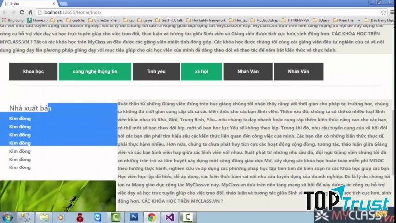 Hình ảnh giao diện website Myclass