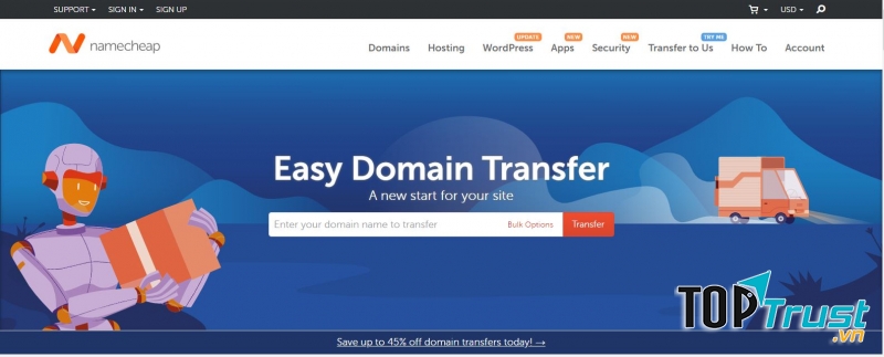 Giao diện website namecheap.com