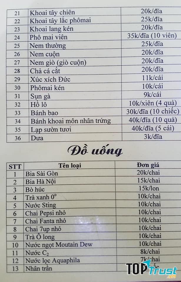 Menu của quán rất đa dạng, thoải mái để bạn lựa chọn