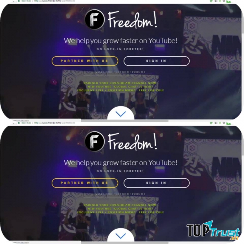 Giao diện đăng ký của Network Freedom
