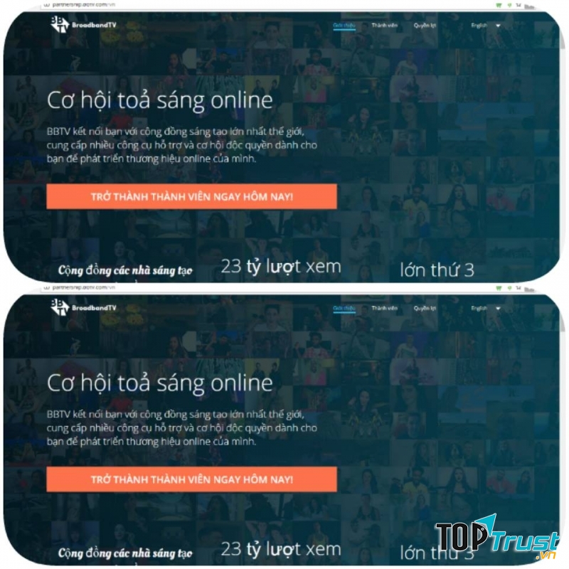 Giao diện đăng ký của BroadbandTV Network
