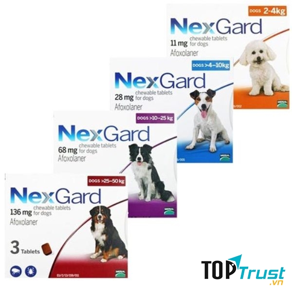 NexGard Thuốc trị ghẻ chó, viêm da, ve chó của Merial – Pháp