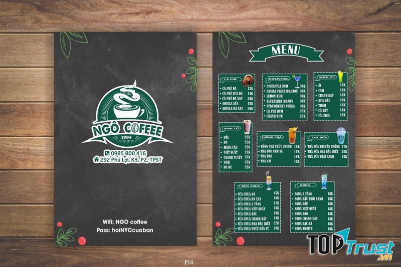 Menu hấp dẫn tại Ngô Coffee