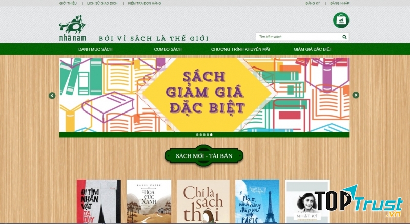 Giao diện website của Nhà sách Nhã Nam