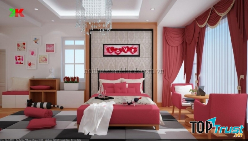 Không gian phòng ngủ lãng mạn sẽ giúp cả hai có một đêm valentine đáng nhớ đó