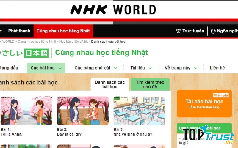 Giao diện bắt mắt của NHK World.