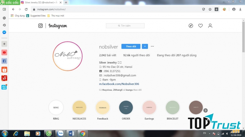 Kênh Instagram của Nobsilver