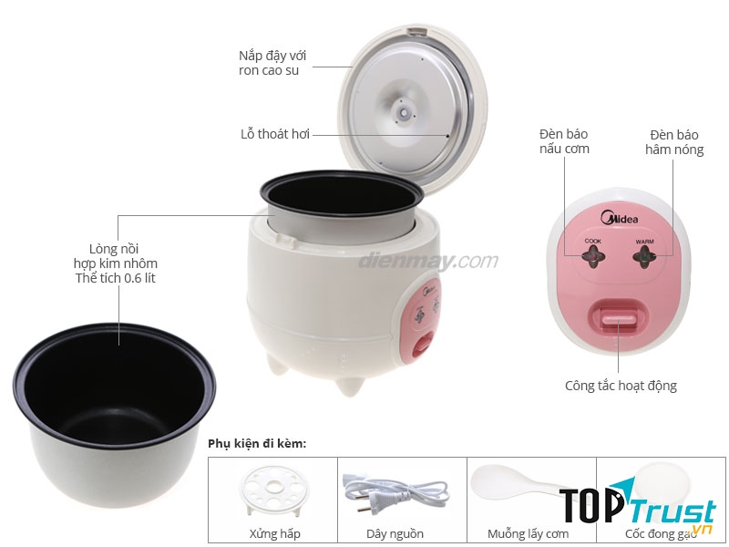 Nồi cơm điện nắp gài 0,6 lít Midea CM06SA