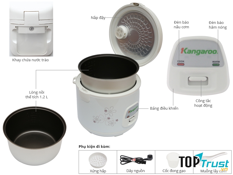 Nồi cơm điện nắp gài 1,2 lít Kangaroo KG18N