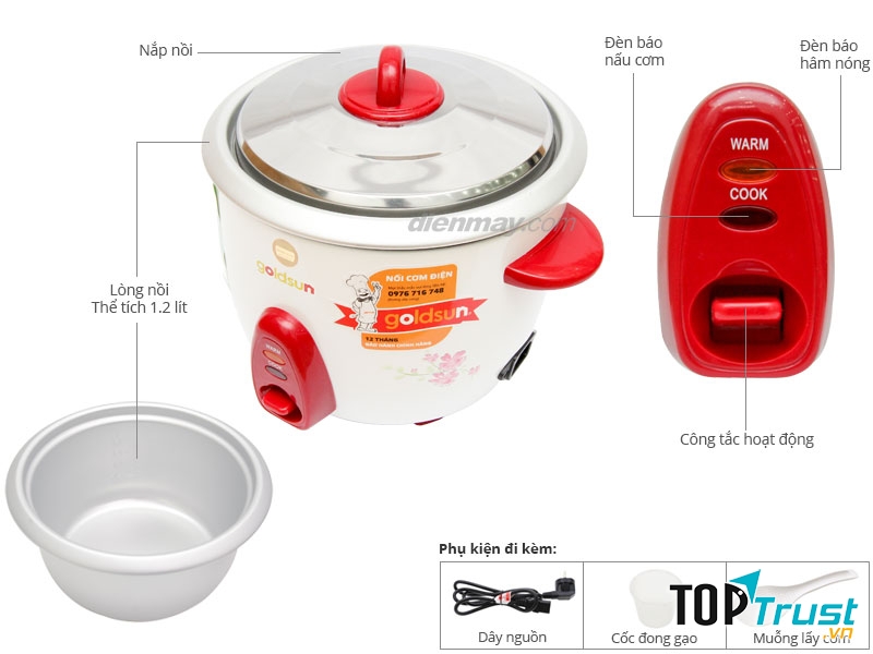 Nồi cơm điện nắp rời 1,2 lít Goldsun GDF12C1
