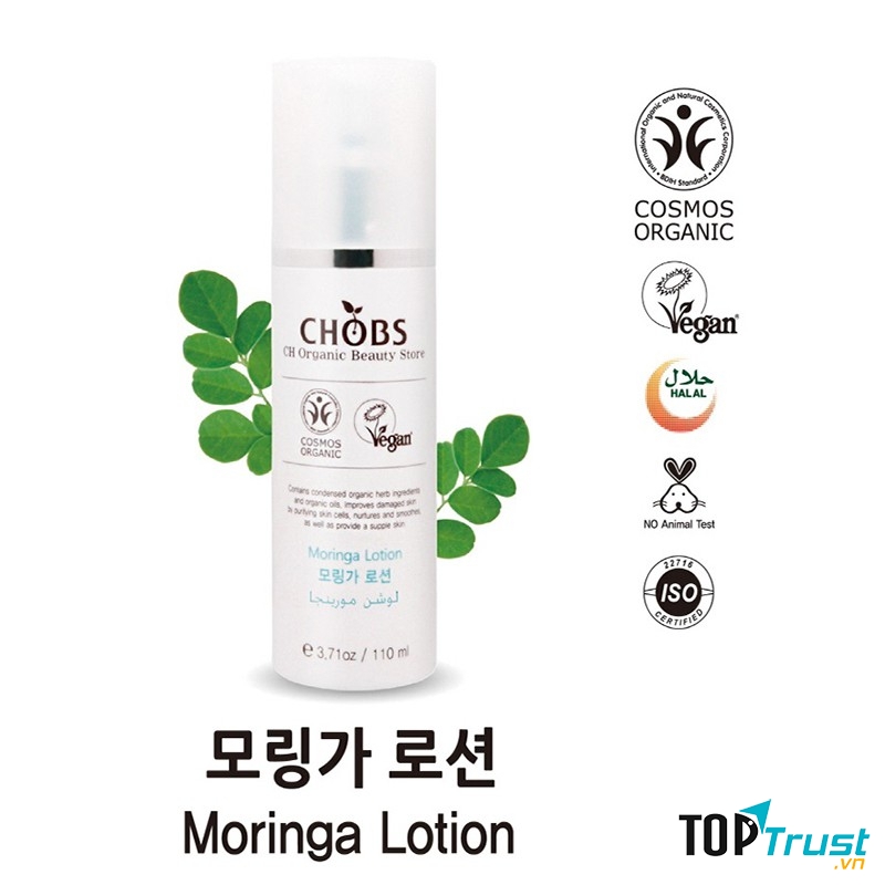 Nước hoa hồng chiết xuất lá chùm ngây organic Chobs Moringa Lotion.