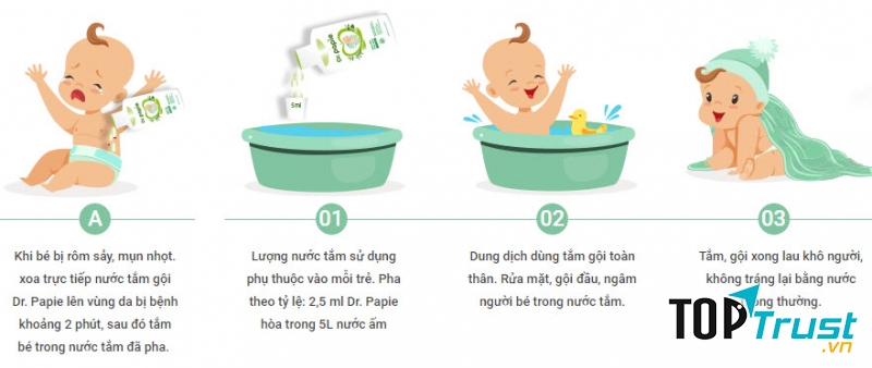 Cách sử dụng  ﻿﻿Nước tắm gội thảo dược Dr.Papie