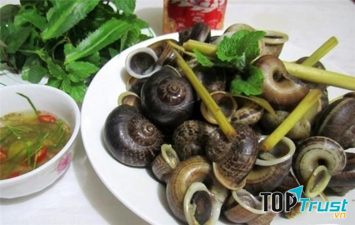 Cách chế biến ốc đá Suối Bàng đơn giản nhất là luộc cùng với sả, chấm nước mắm ớt.