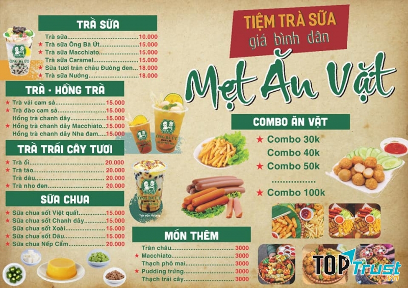 Menu quán ăn vặt Ông Bà Út