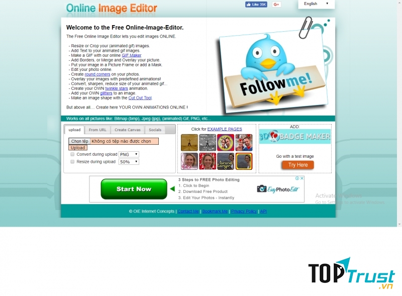 Giao diện của Online Image Editor