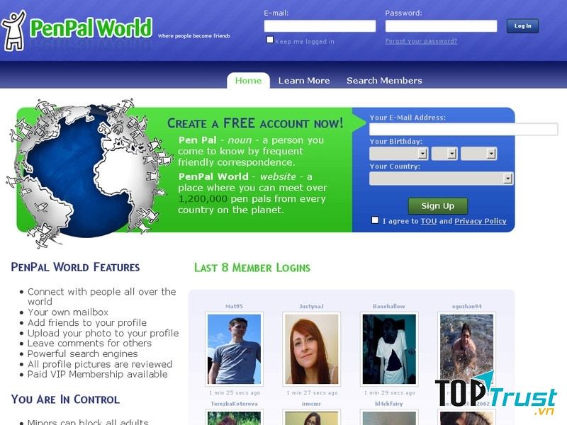 Giao diện của Penpalworld.com