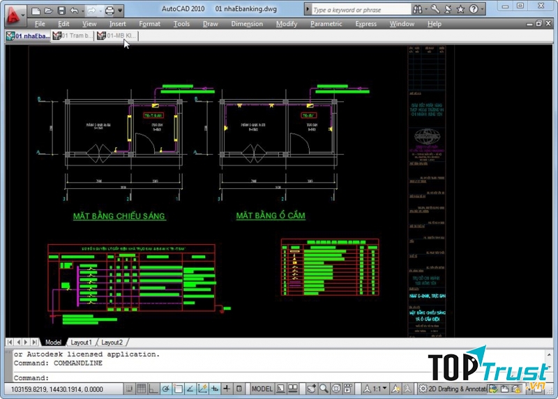 Giao diện phần mềm AutoCad