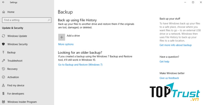 Sao lưu các file với File History
