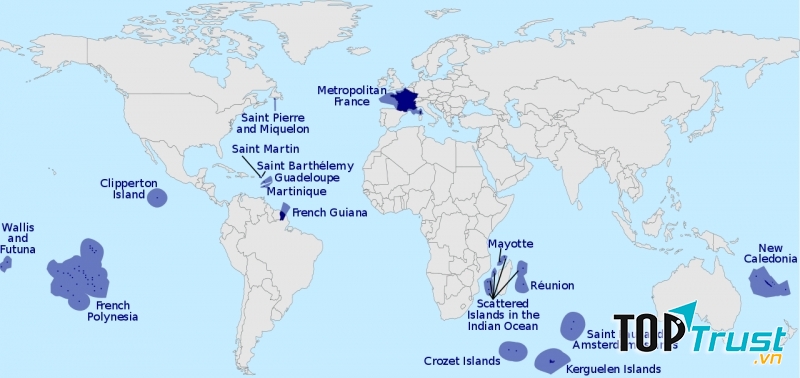 Bản đồ vùng biển thuộc đặc quyền kinh tế của Pháp